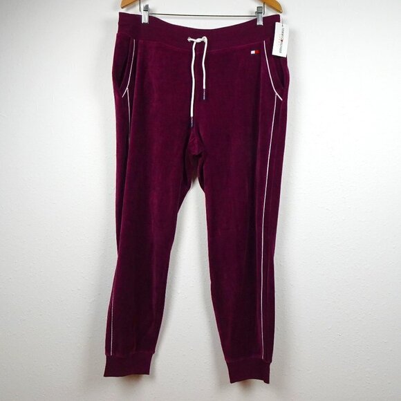Tommy Hilfiger Velour Jogger Pants Women's Size XL Red Pull On Elastic Waist - Picture 1 of 9